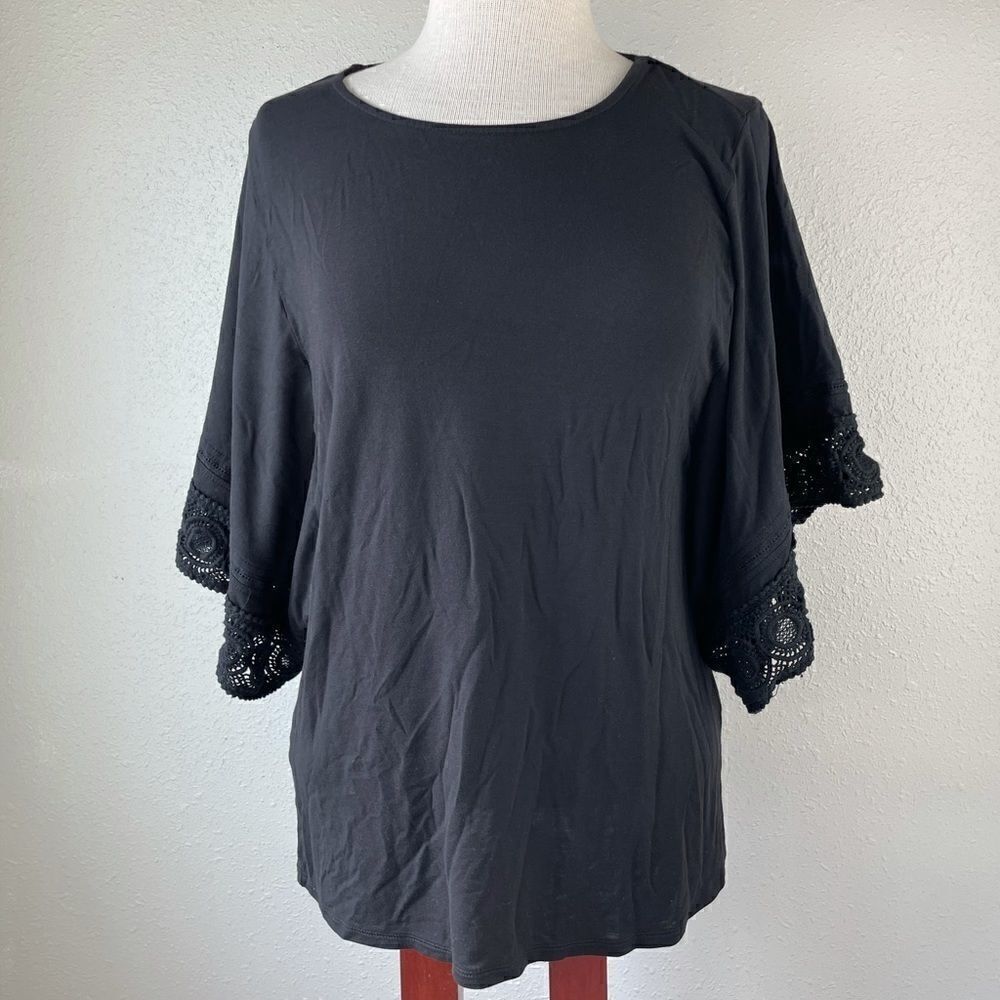 Passports Black Large Sleeve Top Size S EUC